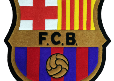 Handmade FC Barcelona rug showing the full club emblem