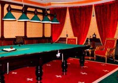 Billiard room rug in interior with billiard table