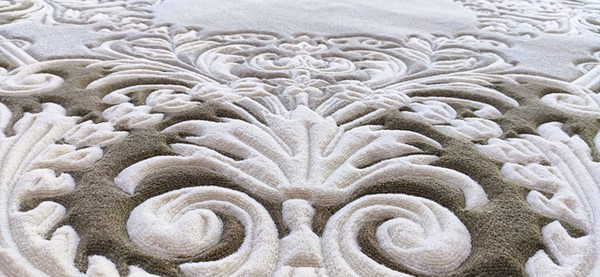 Close-up of the handmade relief pattern on the classic wool rug