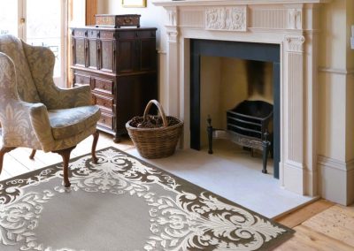 Luxury classic square wool rug in an elegant living room