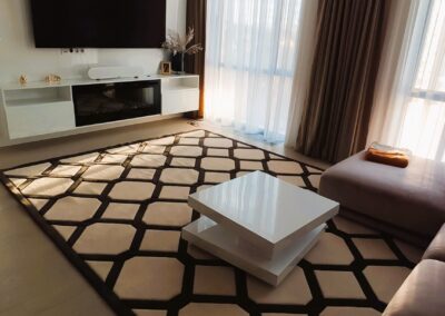 Geometric pattern rug in living room interior