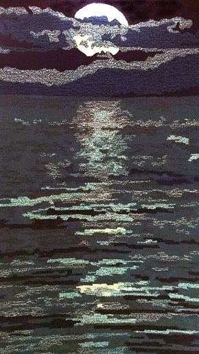 Designer hand-tufted Moonlight Path Rug made of 100% English wool with over 100 shades of yarn