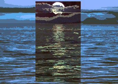 Hand-tufted Moonlight Path Rug with moon reflection on the sea background