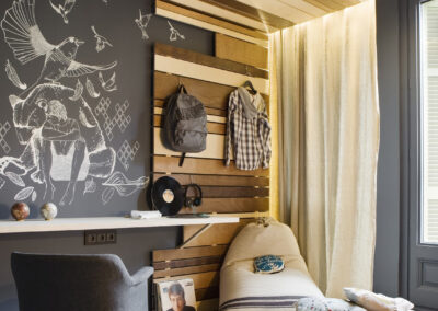 Music-themed wool rug in a cozy interior