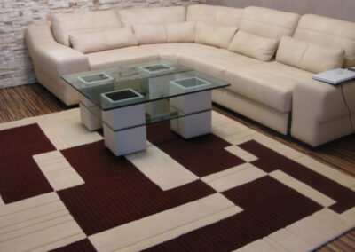 Mystery Rug in interior with glass coffee table