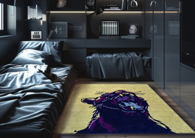 Designer carpet with black panther in modern interior
