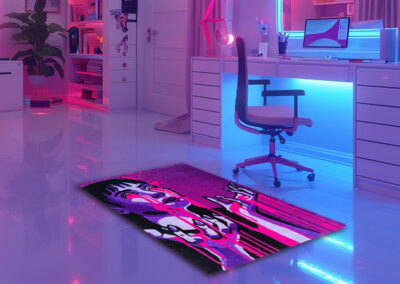 Symbolic wool rug in modern interior – emotional woman’s portrait