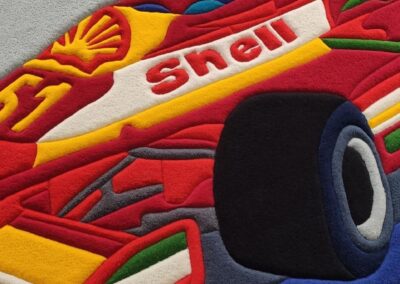 Close-up of hand carving on the F1 wool rug – texture and edge detailing