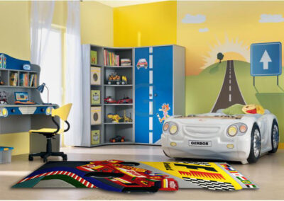 F1 designer rug in a boy’s bedroom interior – visualization