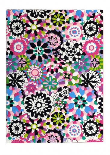 "Detail of hand-tufted and hand-trimmed Floral Pop Art rug"