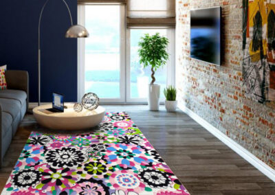 "Interior visualization of the Floral Pop Art rug"