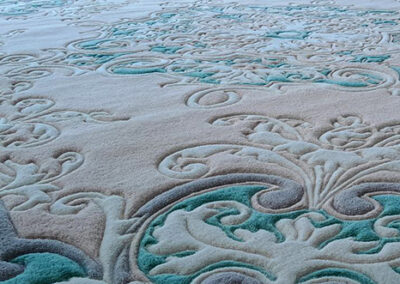 "Close-up of sculpted pile detail – artisanal hand-tufted rug design"