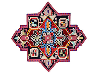 Hand-tufted boho rug replica with irregular shape