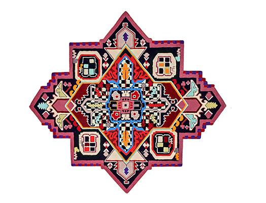 Hand-tufted boho rug replica with irregular shape