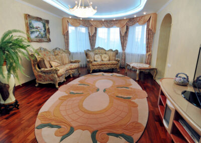 Side view of bespoke hand-tufted carpet with sculptural relief