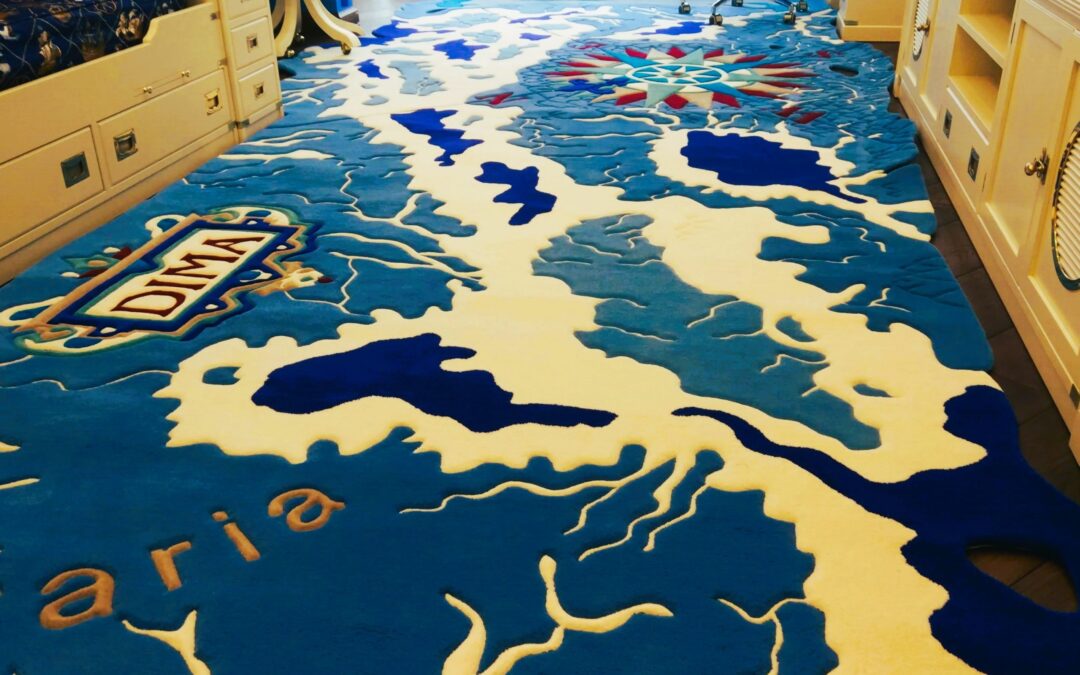 Children’s nautical rug with compass and vintage map design