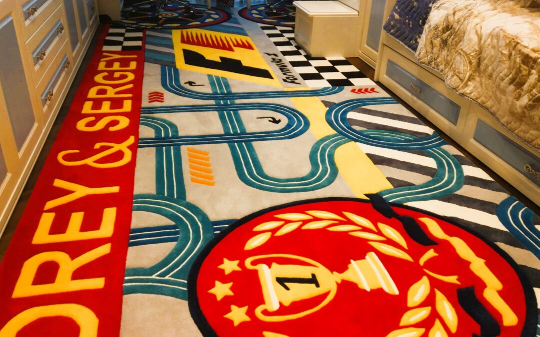 Children’s road rug with racing track design and Formula 1 details