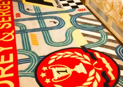 Kids racing rug with road tracks and custom names