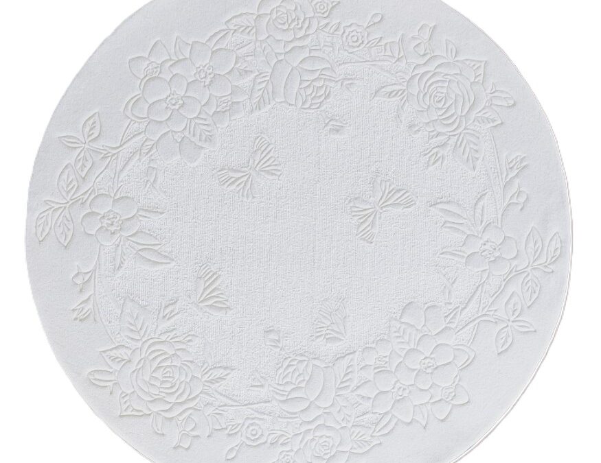 Round White Carpet with Two Textures – Cut Pile & Bouclé