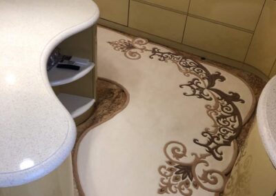 Rug by the bar counter – left angle view showing shape and pattern