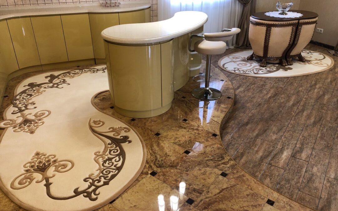 Rug by the bar counter Exclusive in a modern kitchen-studio interior