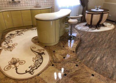 Rug by the bar counter Exclusive in a modern kitchen-studio interior