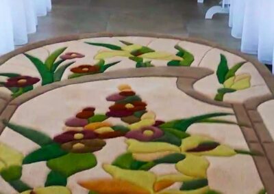 Long hallway rug with stained-glass inspired pattern