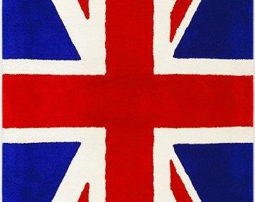 Vertical top view of the British flag rug made from natural wool